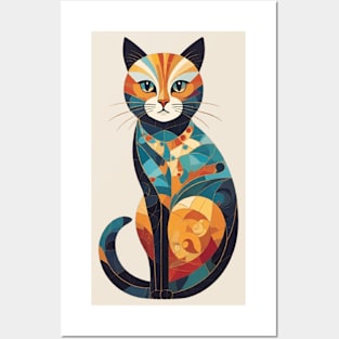 Gustav Klimt's Colorful Feline Fantasy: Inspired Cat Illustration Posters and Art